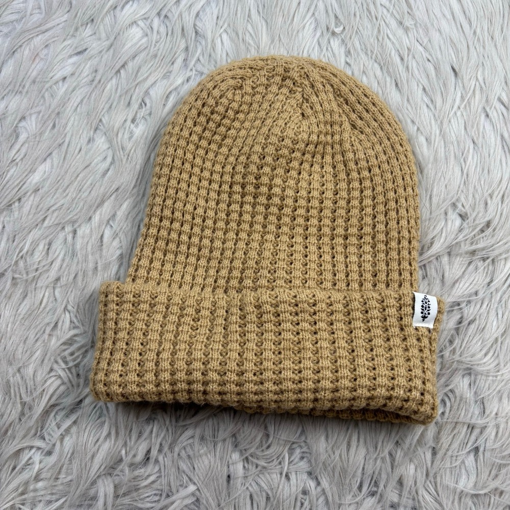 Free People Movement Cool Down Beanie Tan Chunky Waffle Knit Winter Classic